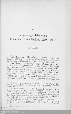 V. Magdeburgs Belagerung durch Moritz von Sachsen 1550-1551