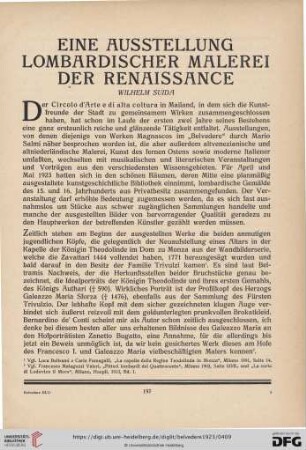 Eine Ausstellung lombardischer Malerei der Renaissance