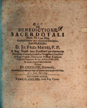 De benedictione sacerdotali Num. VI, 22