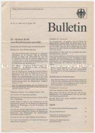 Bulletin des Presse- und Informationsamtes der Bundesregierung zur Wahl von Helmut Kohl zum Bundeskanzler