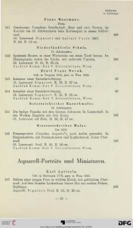 Aquarell-Porträts und Miniaturen (Nr. 517-546)