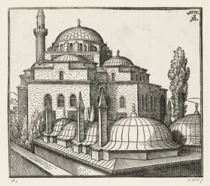 Moschee, aus: Melchior Lorch, "Des Weitberühmten Kunstreichen und Wolerfahrnen herrn Melchior Lorichs, Flensburgensis Wolgerissene und geschnittene Figuren zu Ross und Fuss sampt schönen Türkischen Gebäuden und allerhand was in der Türkey ze sehen", Hamburg 1626