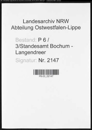 Namensverzeichnis Bochum - Langendreer, Todesfälle