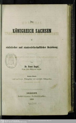 1.1853: Jahrbuch für Statistik und Staatswirthschaft des Königreichs Sachsen