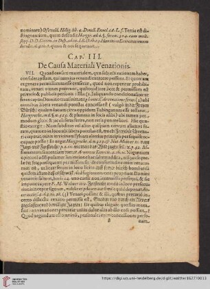 Cap. III: De Causa Materiali Venationis