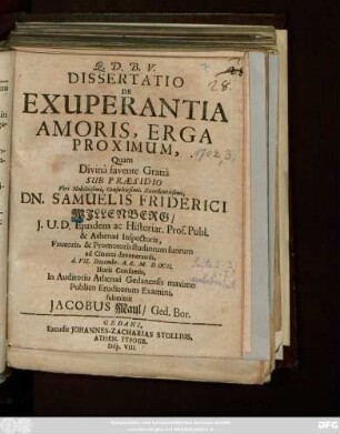 Dissertatio De Exuperantia Amoris, Erga Proximum