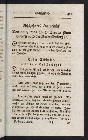 465-477, Achtzehntes Hauptstück. Von dem, was ein Beichtvater seinen Büßern nach der Beicht schuldig ist.