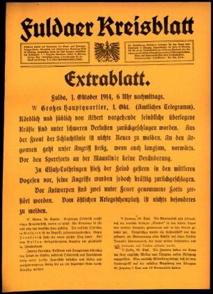 Ausgabe vom Donnerstag, den 01. Oktober 1914.