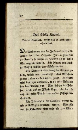 Das sechste Kapitel. Von der Sicherheit, welche man in seinem Lager nehmen muss.
