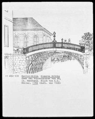 Berlin-Mitte, eiserne Brücke über den Kupfergraben von Südosten, links Mehlhaus
