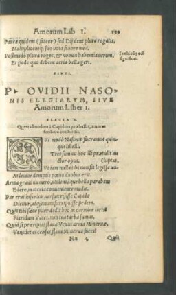 P. Ovidii Nasonis Elegiarum, Sive Amorum Liber I.