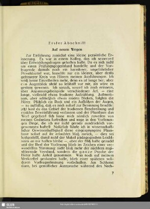 Erster Abschnitt: Auf neuen Wegen