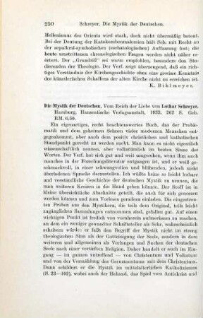 250-251 [Rezension] Schreyer, Lothar, Die Mystik der Deutschen