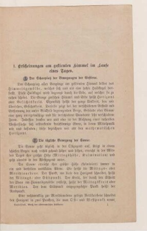 I. Erscheinungen am gestirnten Himmel im Laufe eines Tages