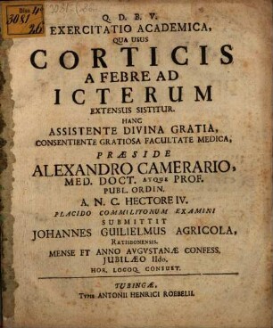 Exercitatio academica qua usus corticis a febre ad icterum extensus sistitur