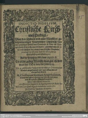Indictio fidelium, Christliche Kirchmeßpredigt