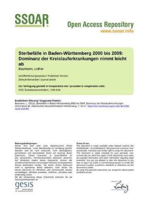 Sterbefälle in Baden-Württemberg 2000 bis 2009: Dominanz der Kreislauferkrankungen nimmt leicht ab