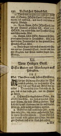 XII. Vom Heiligen Geist. Dessen Gaben und Würckungen auff Pfingsten.