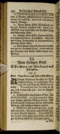 XII. Vom Heiligen Geist. Dessen Gaben und Würckungen auff Pfingsten.