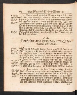 XII. Von Pfarr- und Kirchen-Gütern, Zins, Renthen und Gefällen.