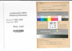 Entnazifizierung Josef Bretz , geb. 14.03.1896 (Angestellter)