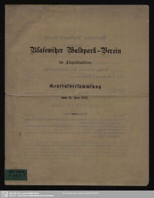 Generalversammlung vom 21. Juni 1887