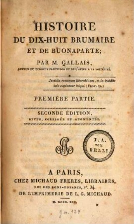 Histoire du dix-huit Brumaire et de Buonaparte, Premiér Partie