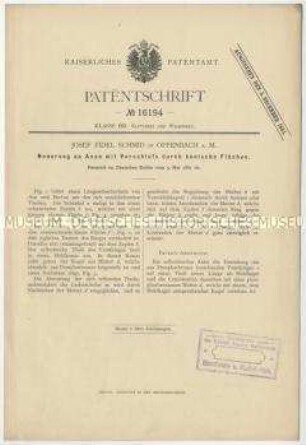 Patentschrift einer Neuerung an Achsen mit Verschluss durch konische Flächen, Patent-Nr. 16194