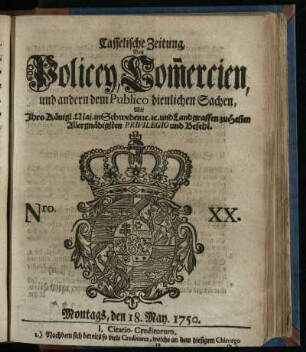Nro. XX, Montags, den 18. May 1750