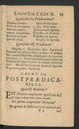 Caput III. Postpraedicabilia. Quid est Definitio?