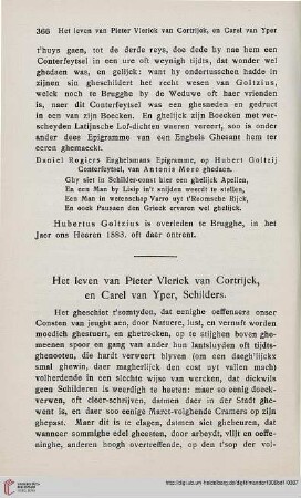 Het leven van Pieter Vlerick van Cortrijck, en Carel van Yper, Schilders