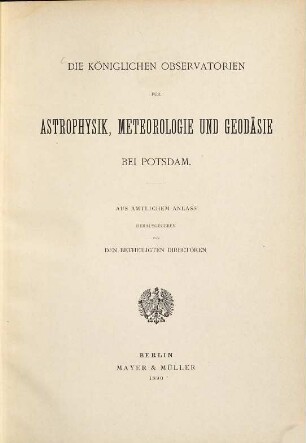 Die königlichen Observatorien für Astrophysik, Meteorologie und Geodäsie bei Potsdam