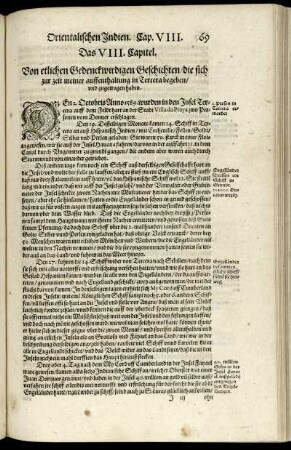 Das VIII. Capitel. Von etlichen Gedenckwirdigen Geschichten, die sich zur zeit meiner auffenthaltung in Tercera begeben, und zugetragen haben