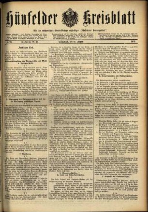 Ausgabe vom Samstag, den 21. August 1915.