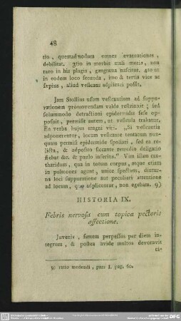 Historia IX. Febris nervosa cum topica pectoris affectione