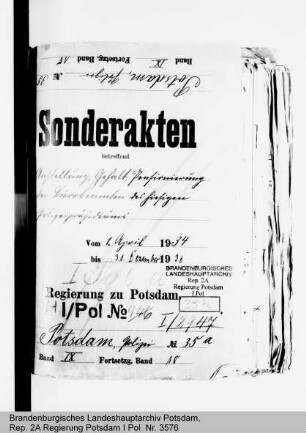 Anstellung, Gehalt und Pensionierung der Bürobeamten beim Polizeidirektorium bzw. Polizeipräsidium in Potsdam
