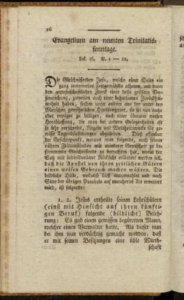 Evangelium am neunten Trinitatissonntage. Luk. 16, V. 1-10