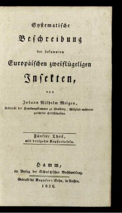 Th. 5,Text: Systematische Beschreibung der bekannten Europäischen zweiflügeligen Insekten. Fünfter Theil,Text