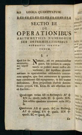258-274, Sectio III. De Operationibus Arithmeticis Numerorum Sub Determinationibus Oppositis Spectatorum
