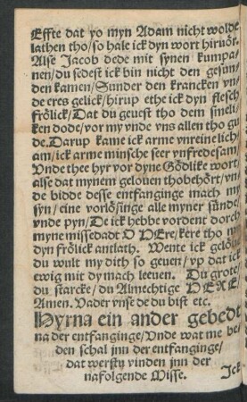 Hyrna ein ander gebedt na der entfanginge ...