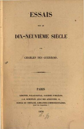 Essais sur le dix-neuvième siecle