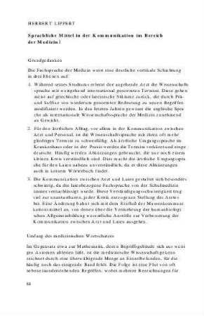 Sprachliche Mittel in der Kommunikation im Bereich der Medizin