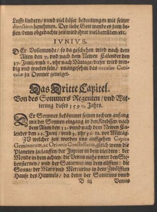 Das Dritte Capitel. Von des Sommers Regenten/ und Witterung dieses 1590. Jahrs.