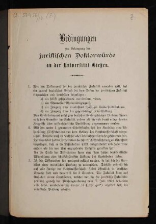 Bedingungen zur Erlangung der juristischen Doktorwürde an der Universität Gießen