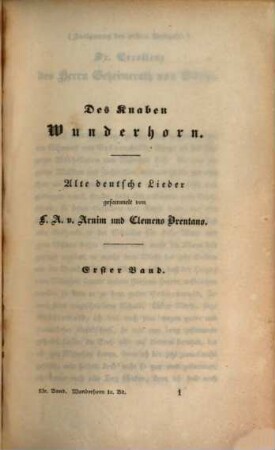 Ludwig Achim's von Arnim sämmtliche Werke. 13, Des Knaben Wunderhorn ; 1