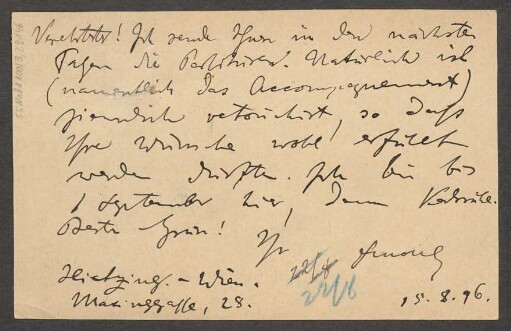 Brief an B. Schott's Söhne : 15.08.1896