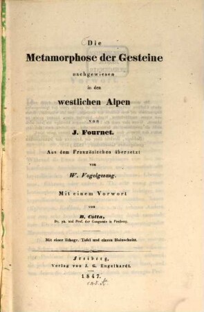 Die Metamorphose der Gesteine nachgewiesen in den westlichen Alpen