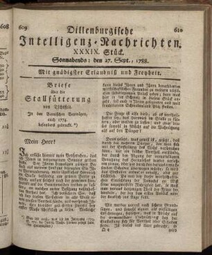 XXXIX. Stück. Sonnabends : den 27. Sept., 1788.