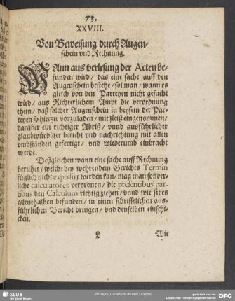 XXVIII. Von Beweisung durch Augenschein und Rechnung