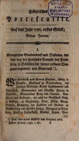 Historisches Portefeuille : zur Kenntnis der gegenwärtigen und vergangenen Zeit. 5. 1786, Nr. 1 - 6